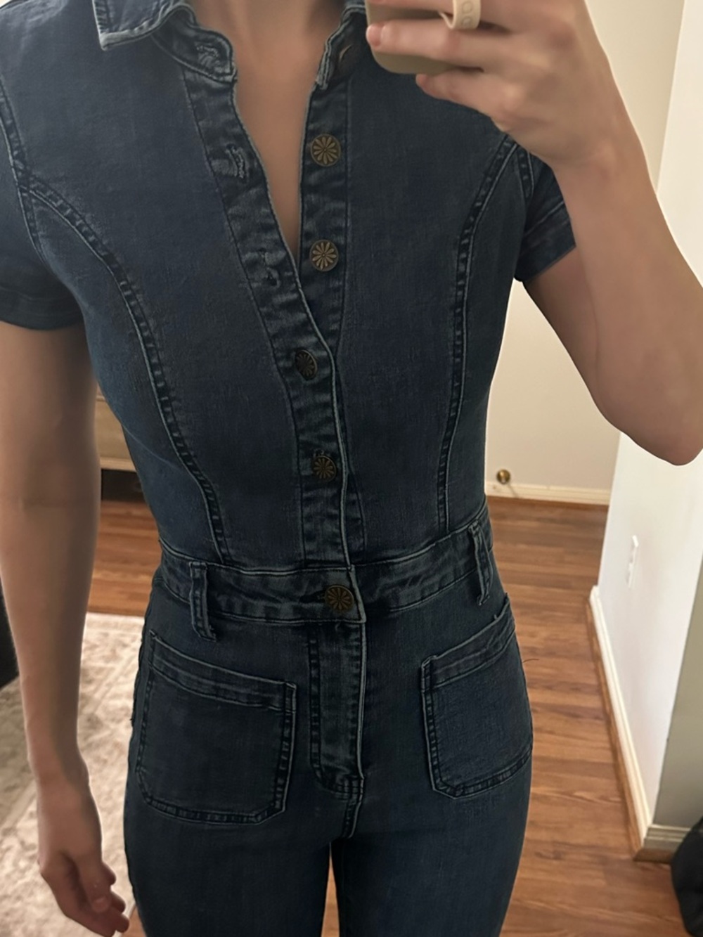 Everhart Show Me Your MuMu Dark Blue Denim Jumpsuit with Flared Legs - Picture 4 of 4